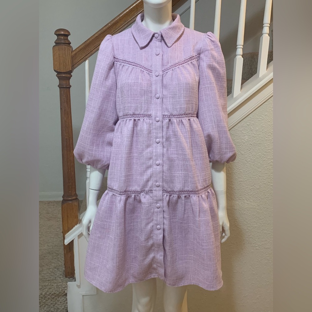 Ivy City Co Boohoo Coquette Lavender Button-Down Dress Size XS